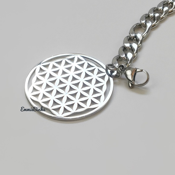 New Sacred Geometry Flower of Life Stainless Steel Geometric Charm Bracelet - Picture 7 of 13